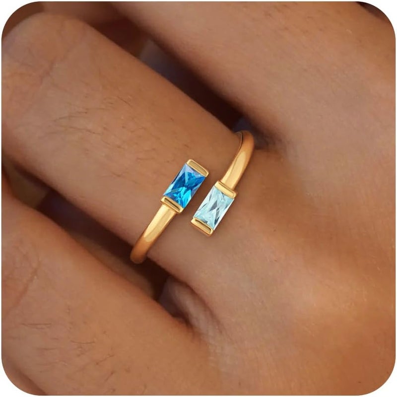 Honsny Gold Birthstone Rings for Women Non Tarnish 14K Gold Plated Adjustable Emerald Ring Cubic Zirconia Gemstone Promise Ring for Her Engagement Personalized Waterproof Jewelry Gifts for Birthday - Image 1